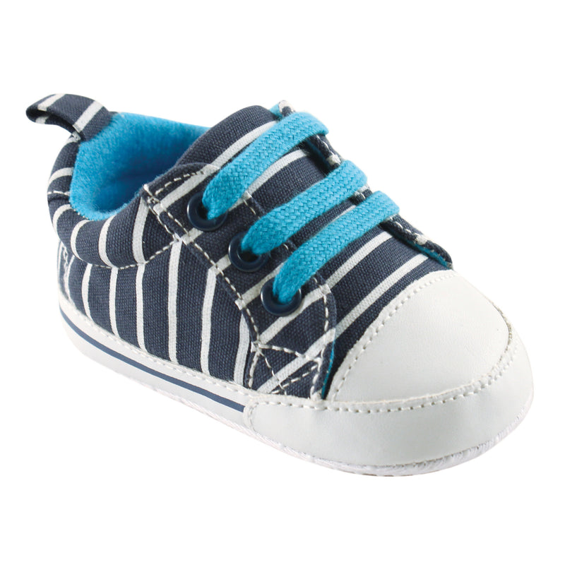 Luvable Friends Crib Shoes, Navy With White Stripes