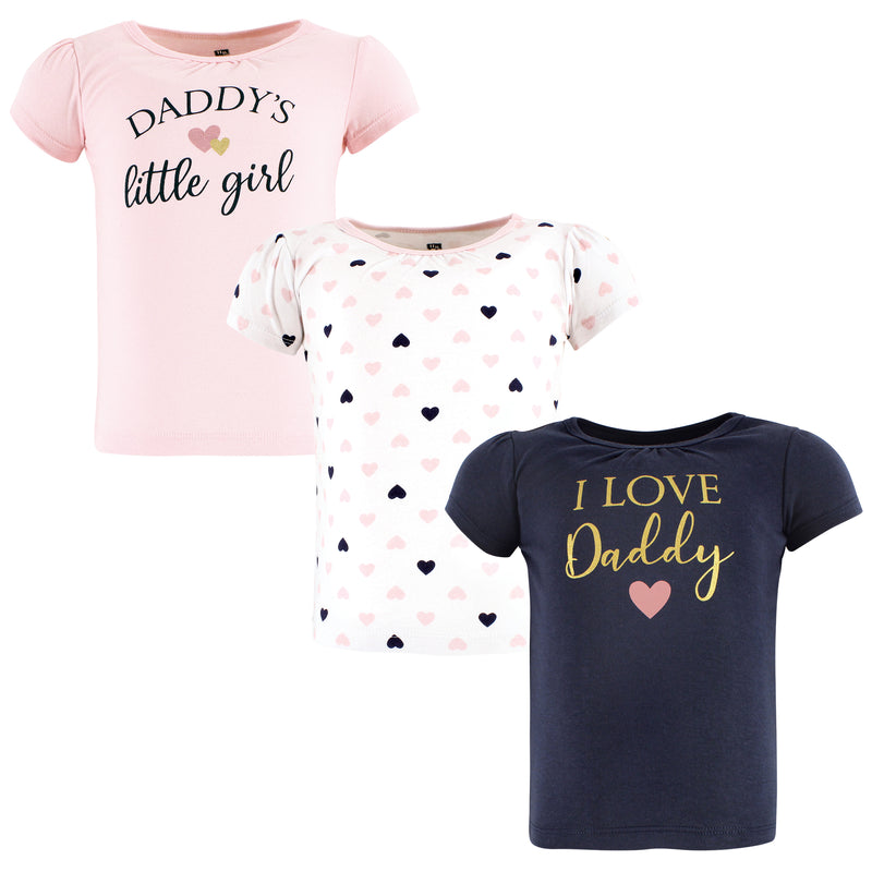 Hudson Baby Short Sleeve T-Shirts, Girl Daddy Pink Navy