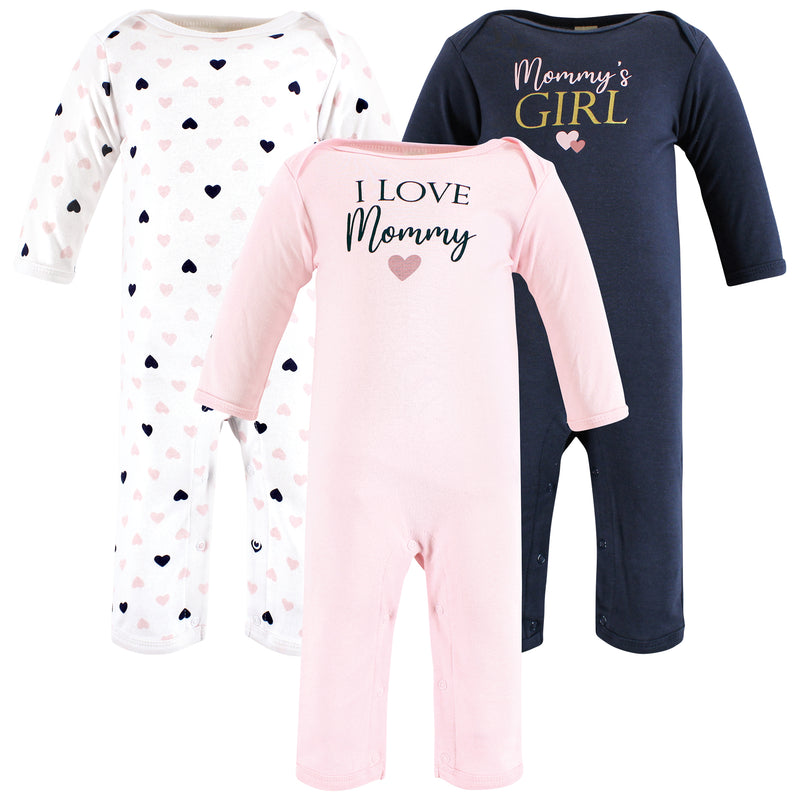 Hudson Baby Cotton Coveralls, Girl Mommy Pink Navy