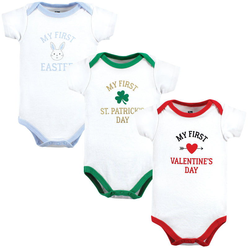 Hudson Baby Cotton Bodysuits, Boy First Valentine Easter