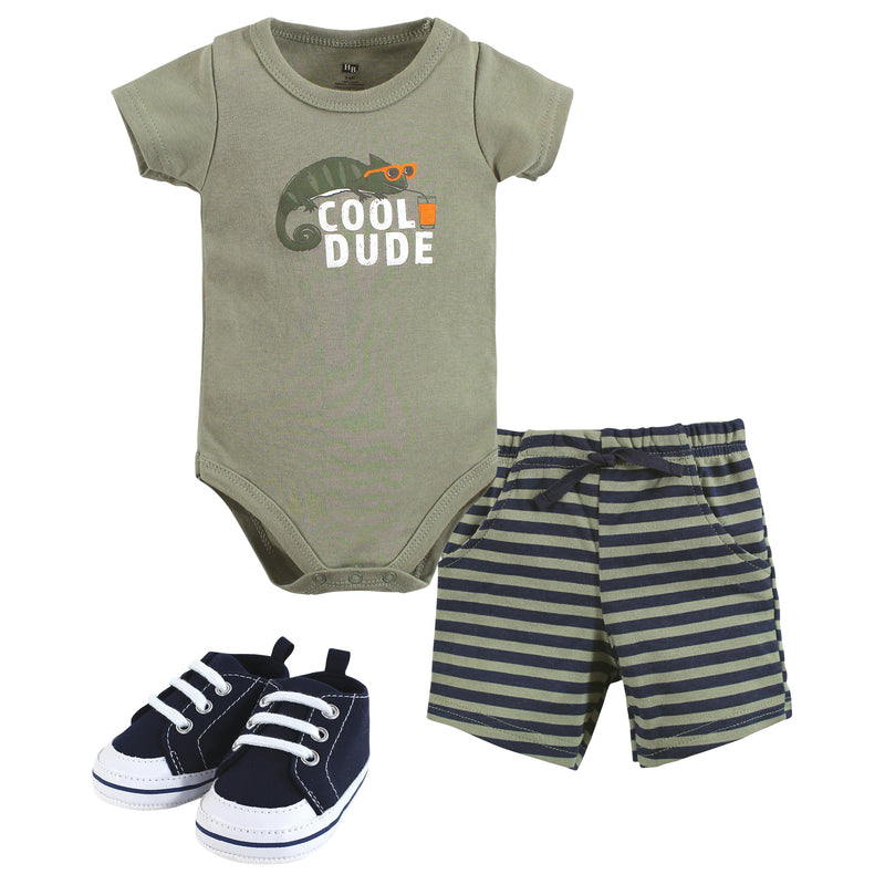 Hudson Baby Cotton Bodysuit, Shorts and Shoe Set, Cool Dude