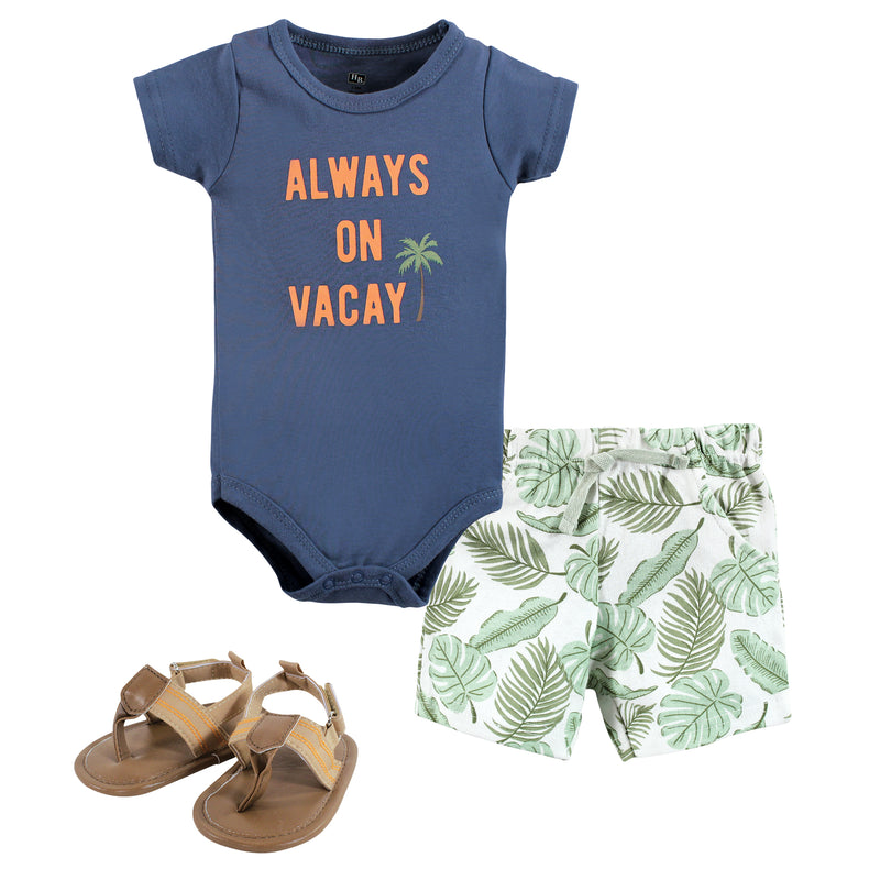 Hudson Baby Cotton Bodysuit, Shorts and Shoe Set, Vacay