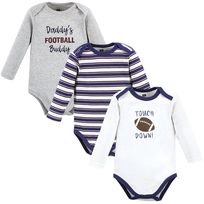 Hudson Baby Cotton Long-Sleeve Bodysuits, Gray Football Buddy