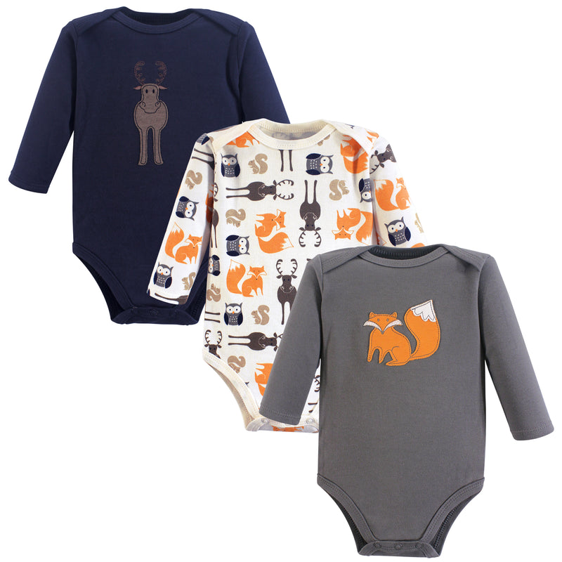 Hudson Baby Cotton Long-Sleeve Bodysuits, Forest 3-Pack