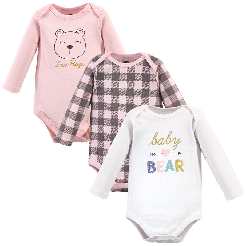 Hudson Baby Cotton Long-Sleeve Bodysuits, Girl Baby Bear 3-Pack