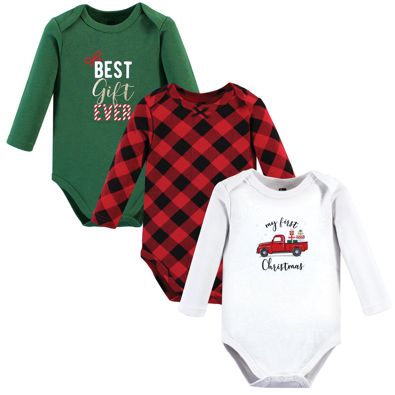 Hudson Baby Cotton Long-Sleeve Bodysuits, Christmas Gift 3-Pack