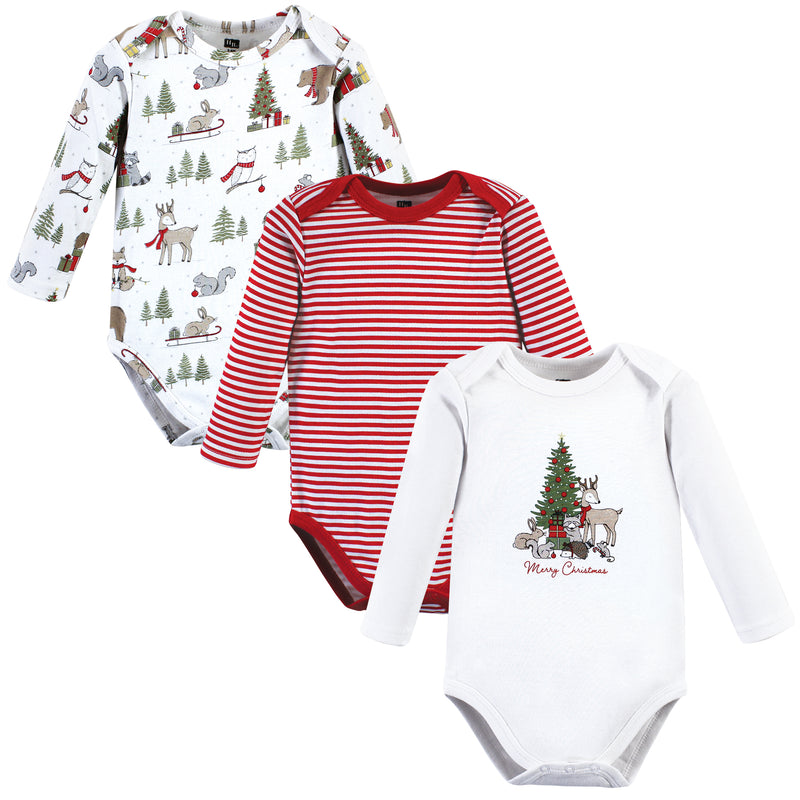 Hudson Baby Cotton Long-Sleeve Bodysuits, Christmas Forest 3-Pack