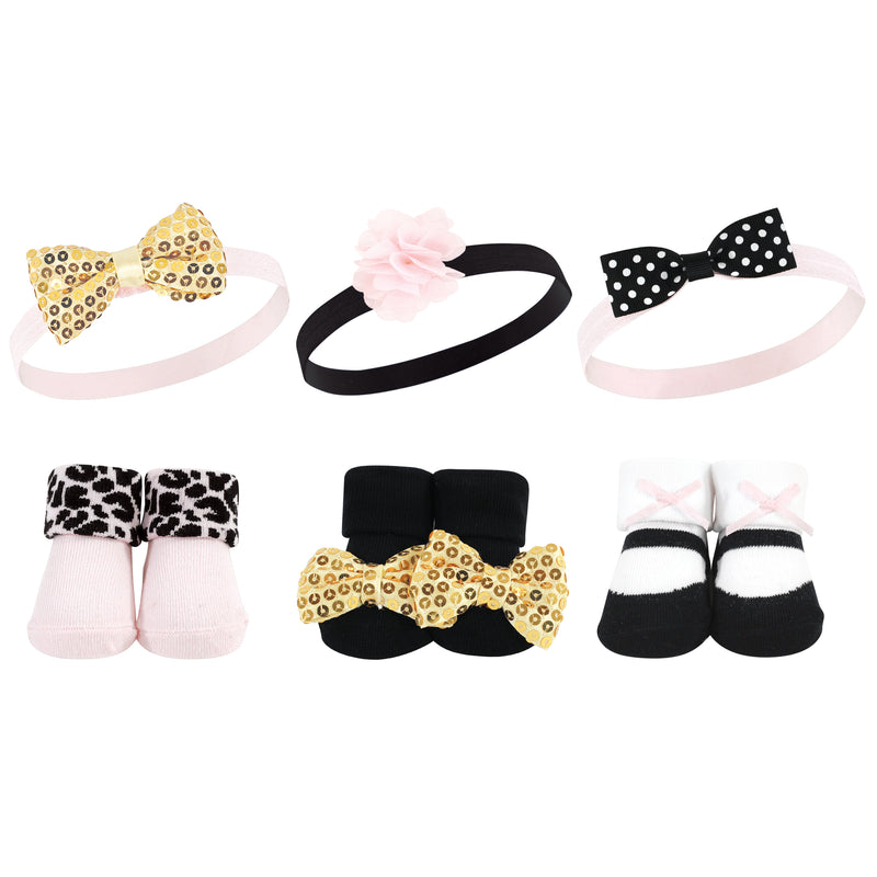 Hudson Baby Headband and Socks Giftset, Gold Sequin