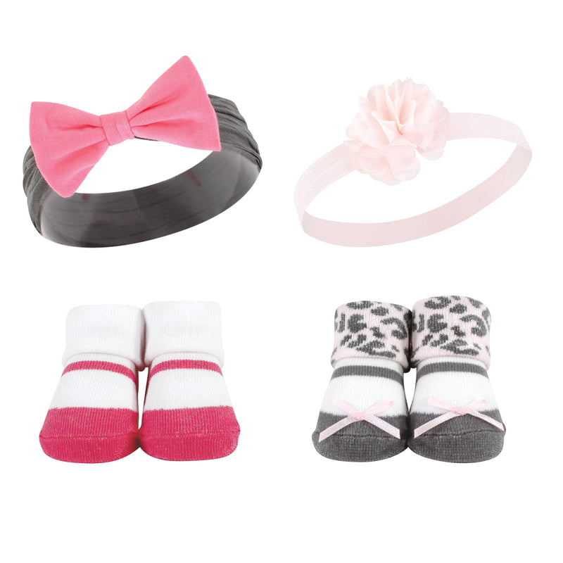 Hudson Baby Headband and Socks Set, Pink Leopard