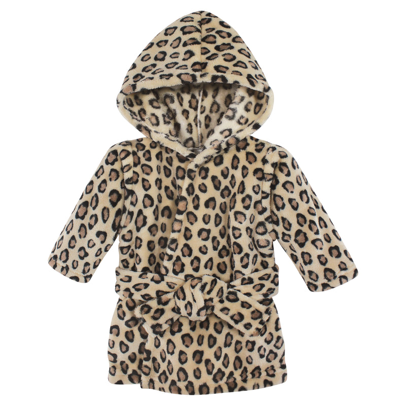 Hudson Baby Plush Animal Face Bathrobe, Brown Leopard