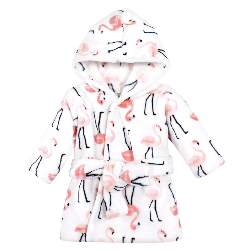 Hudson Baby Plush Animal Face Bathrobe, Pink Flamingo