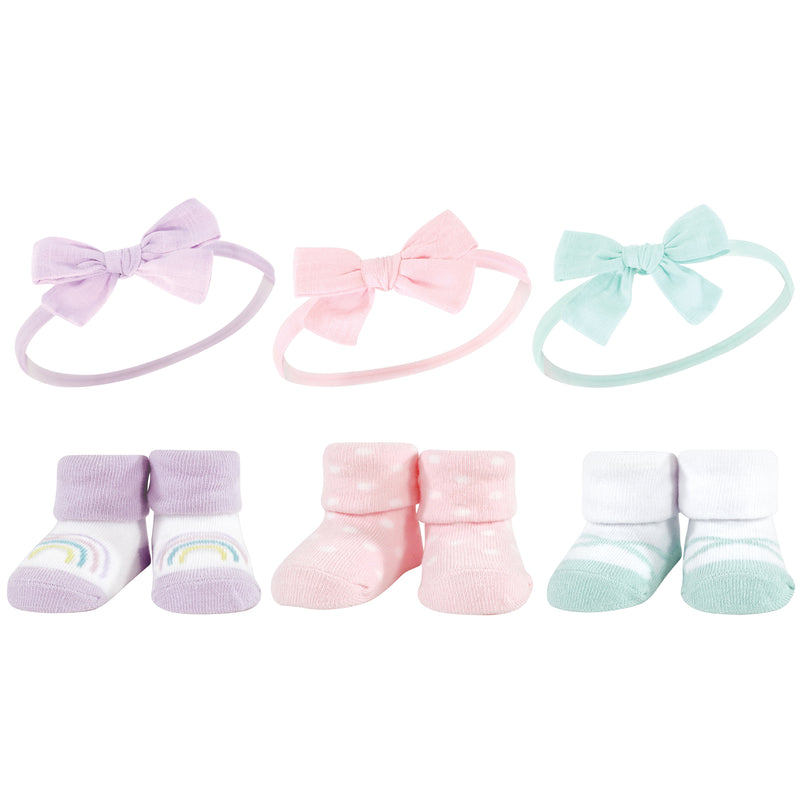 Hudson Baby Headband and Socks Giftset, Purple Mint Rainbow