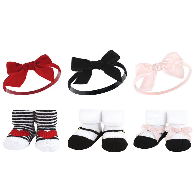 Hudson Baby Headband and Socks Giftset, Red Pink