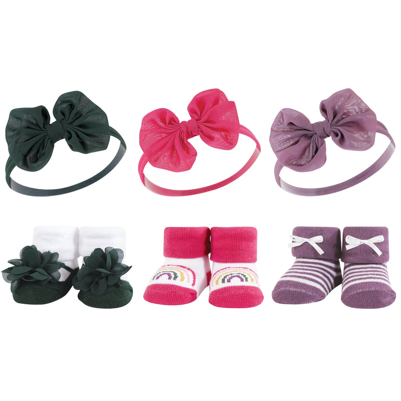 Hudson Baby Headband and Socks Giftset, Green Purple