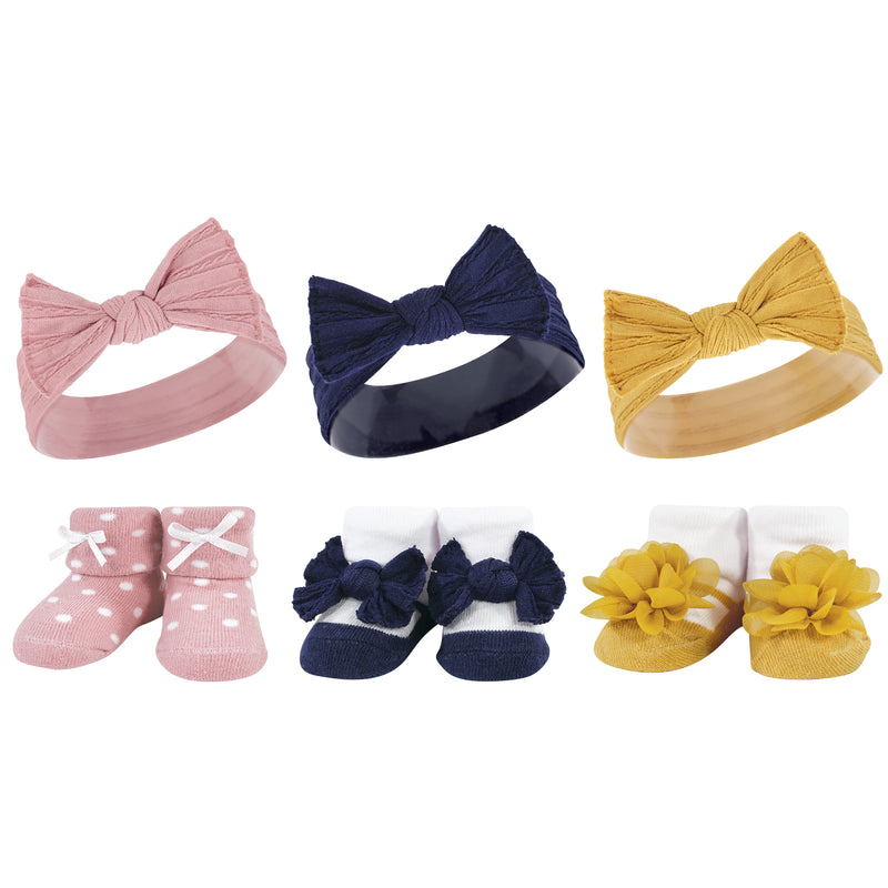 Hudson Baby Headband and Socks Giftset, Blush Navy