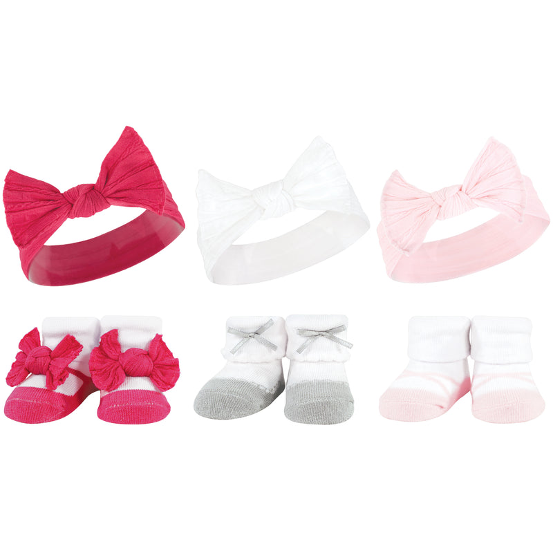 Hudson Baby Headband and Socks Giftset, Pink White