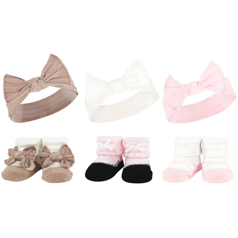 Hudson Baby Headband and Socks Giftset, Pink Taupe