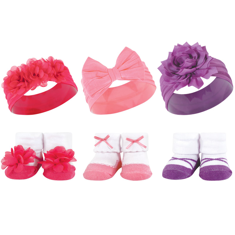 Hudson Baby Headband and Socks Giftset, Pink Purple