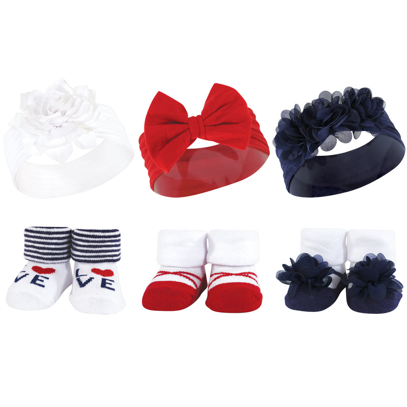 Hudson Baby Headband and Socks Giftset, Navy Red