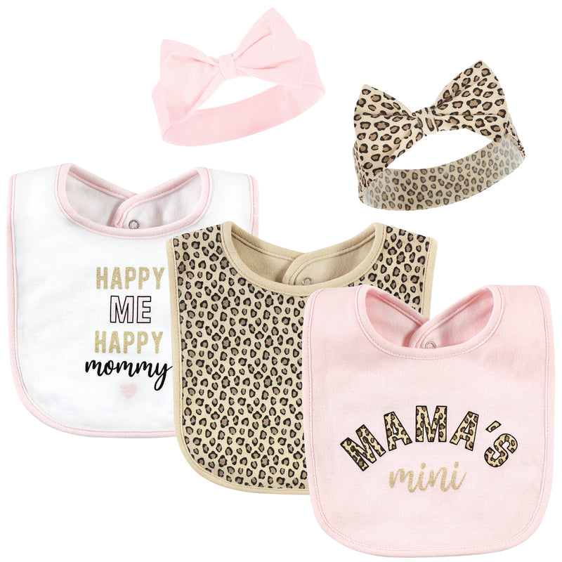 Hudson Baby Cotton Bib and Headband or Caps Set, Leopard Mamas Mini