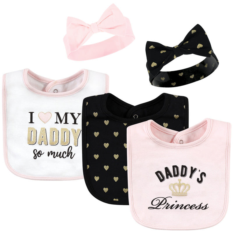 Hudson Baby Cotton Bib and Headband or Caps Set, Daddys Princess