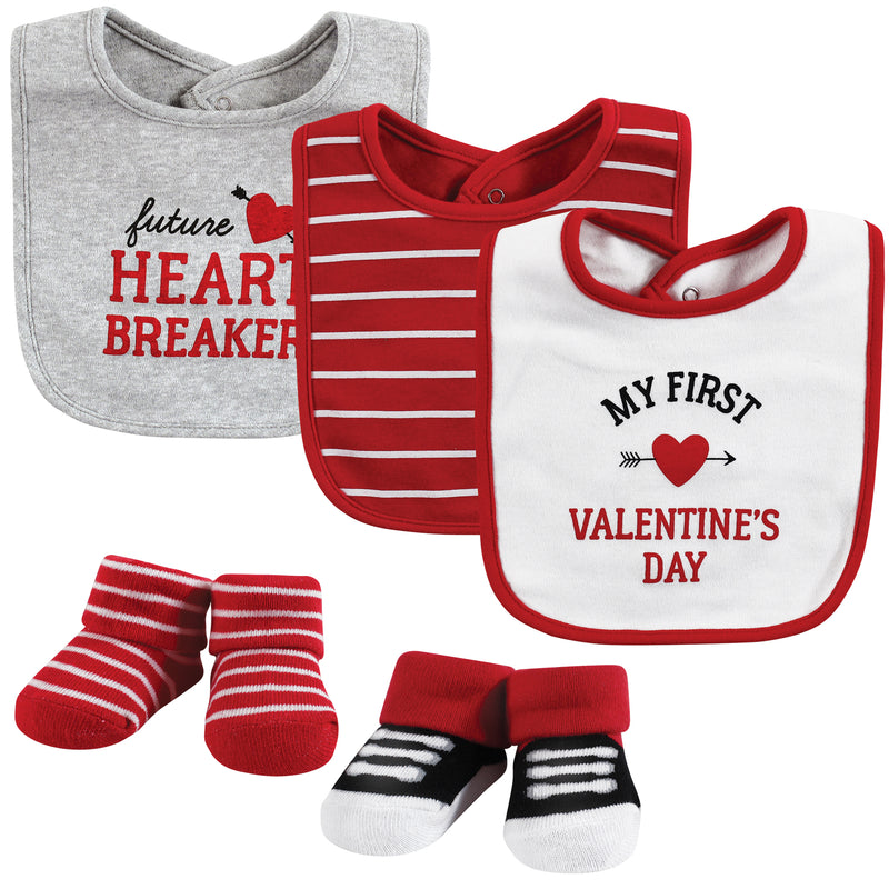 Hudson Baby Cotton Bib and Sock Set, Valentine Heartbreaker