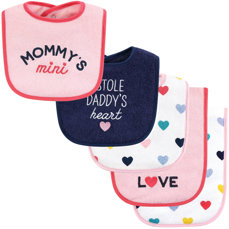 Hudson Baby Cotton Terry Bib and Burp Cloth Set, Bold Mom Dad