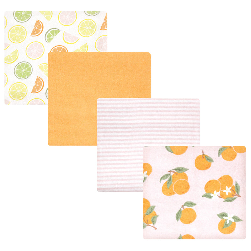 Hudson Baby Cotton Flannel Receiving Blankets, Citrus Orange