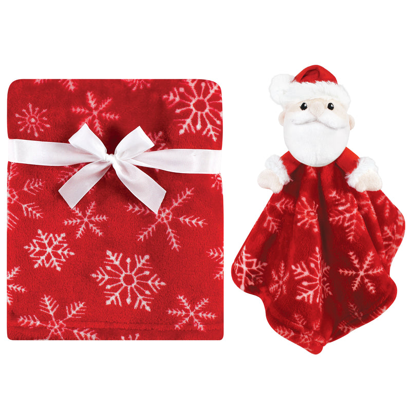 Hudson Baby Plush Blanket with Security Blanket, Santa Snowflake