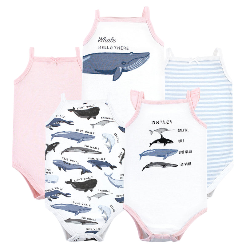 Hudson Baby Cotton Sleeveless Bodysuits, Girl Whale Types