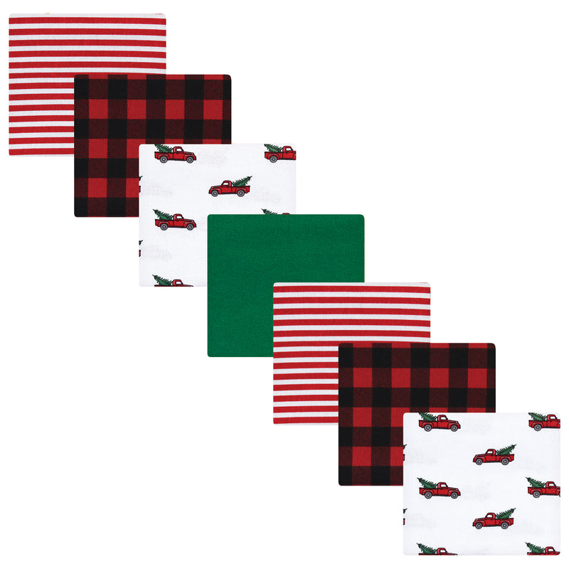 Hudson Baby Cotton Flannel Receiving Blankets Bundle, Christmas Tree Truck