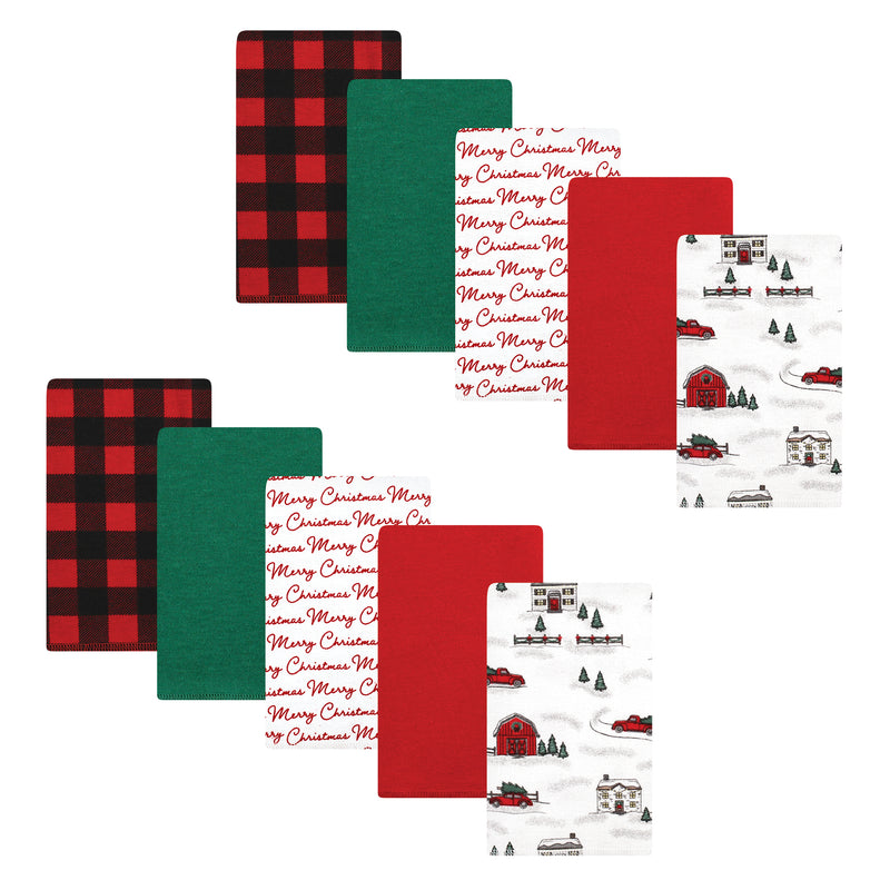 Hudson Baby Cotton Flannel Burp Cloths, Christmas Scene