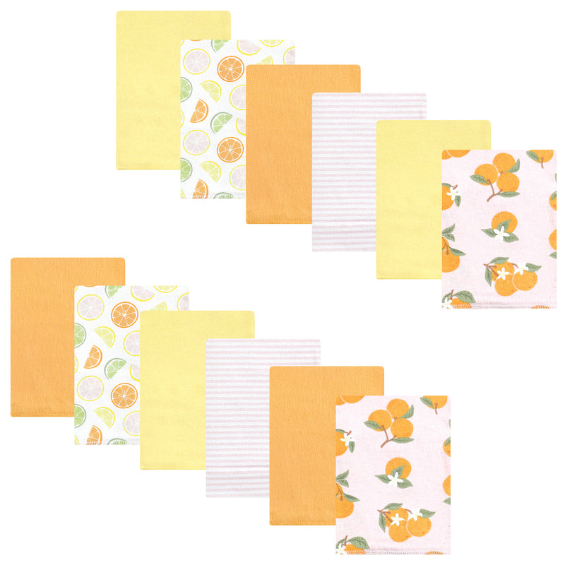 Hudson Baby Cotton Flannel Burp Cloths Bundle, Citrus Orange