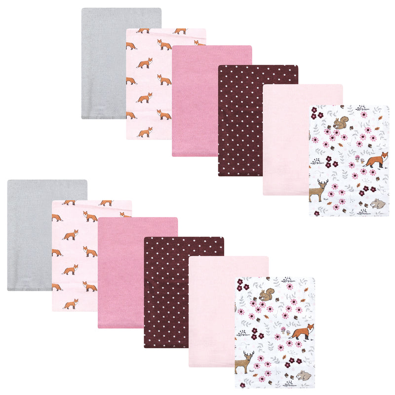 Hudson Baby Cotton Flannel Burp Cloths Bundle, Woodland Floral