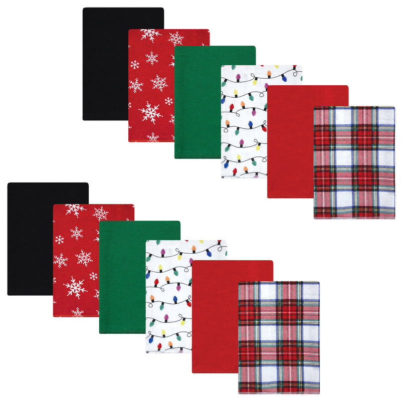 Hudson Baby Cotton Flannel Burp Cloths Bundle, White Tartan