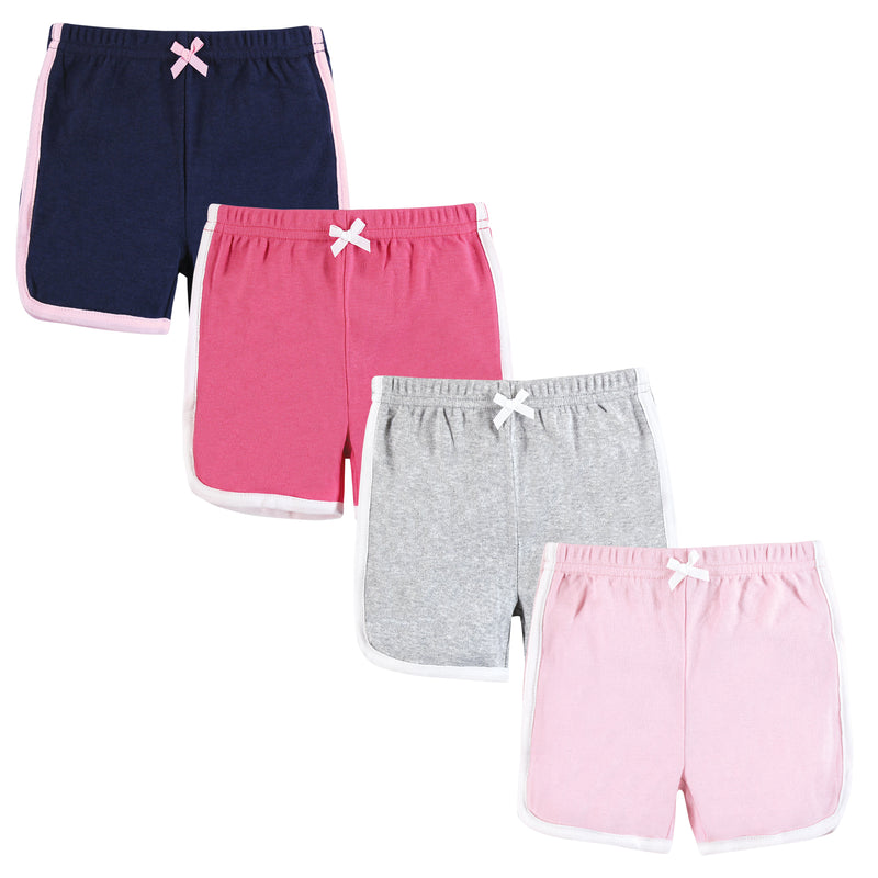 Hudson Baby Shorts Bottoms 4-Pack, Pink Navy