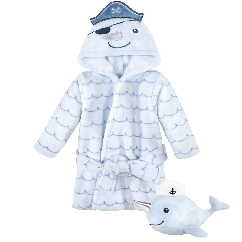 Hudson Baby Plush Bathrobe and Toy Set, Narwhal