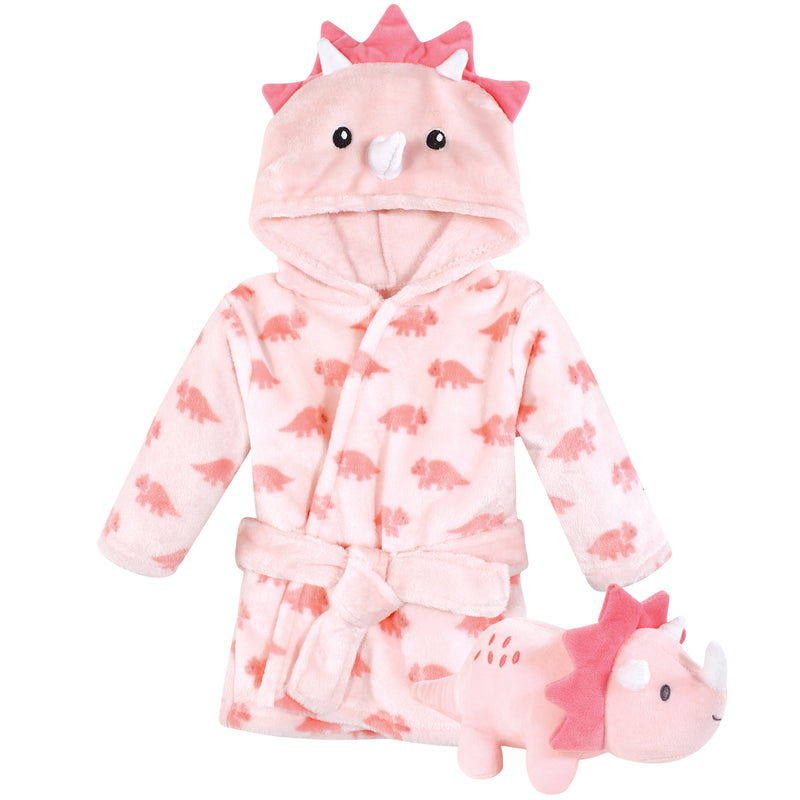 Hudson Baby Plush Bathrobe and Toy Set, Girl Triceratops