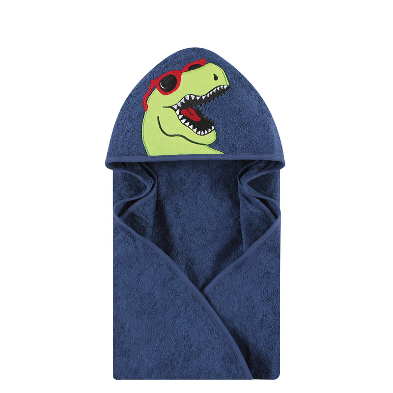 Hudson Baby Cotton Animal Face Hooded Towel, Cool Dino