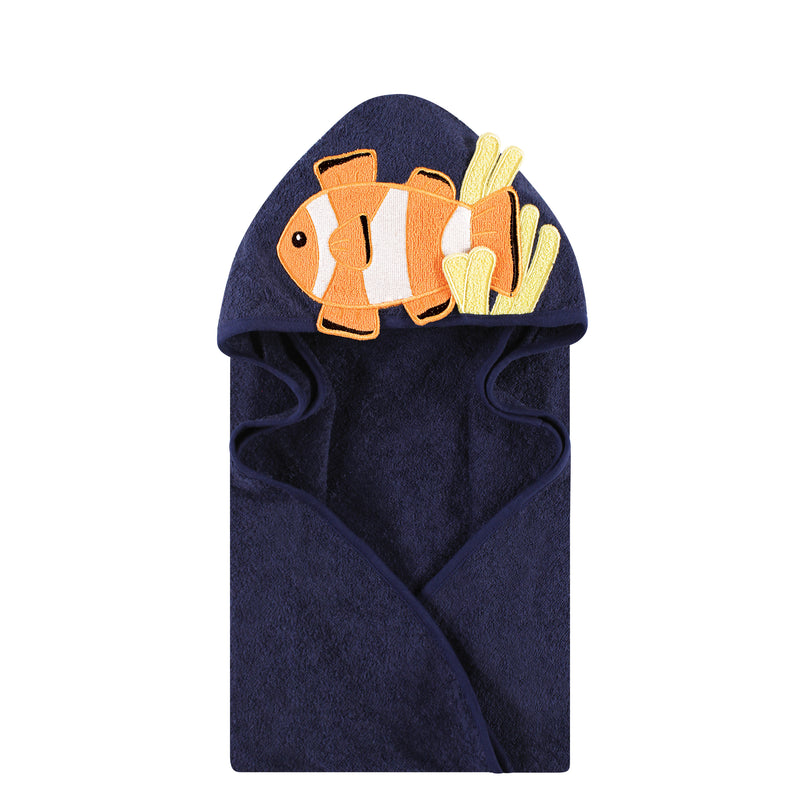 Hudson Baby Cotton Animal Face Hooded Towel, Clownfish