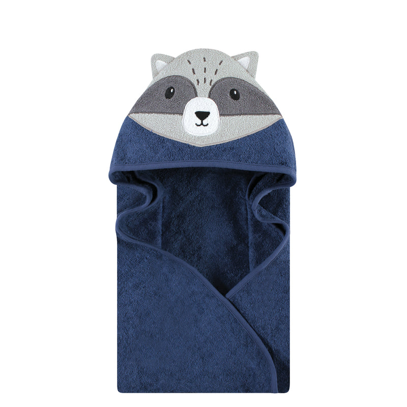Hudson Baby Cotton Animal Face Hooded Towel, Raccoon