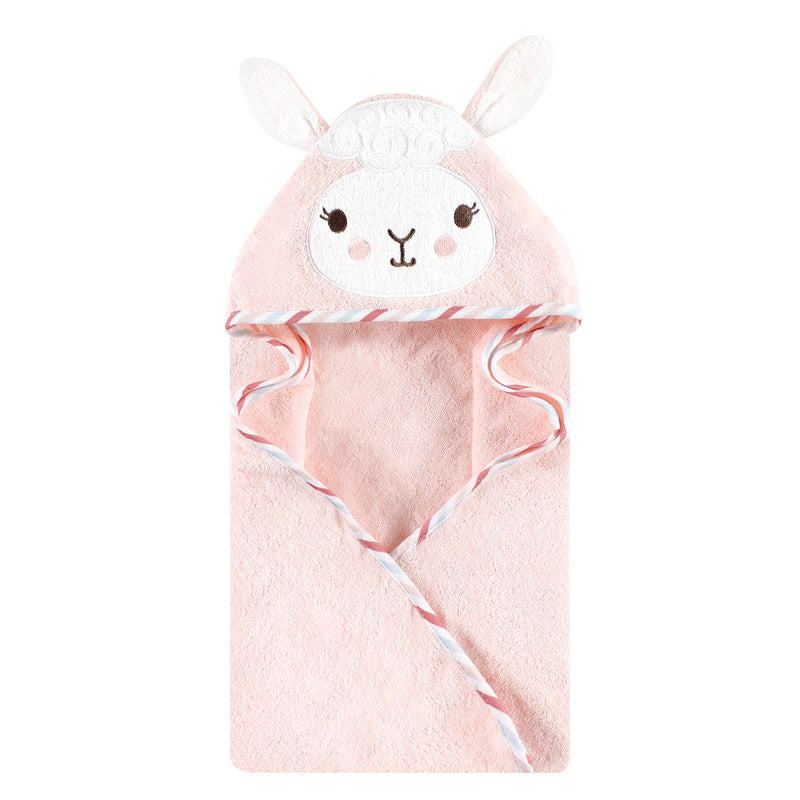 Hudson Baby Cotton Animal Face Hooded Towel, Pink Llama