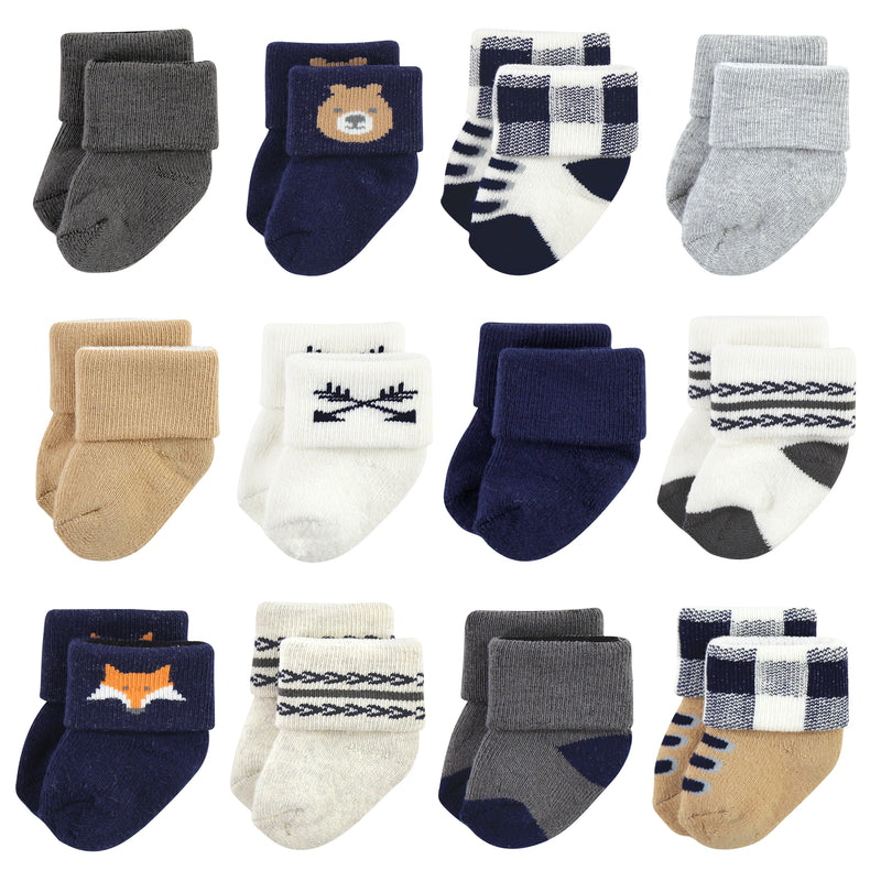 Hudson Baby Cotton Rich Newborn and Terry Socks, Blue Forest