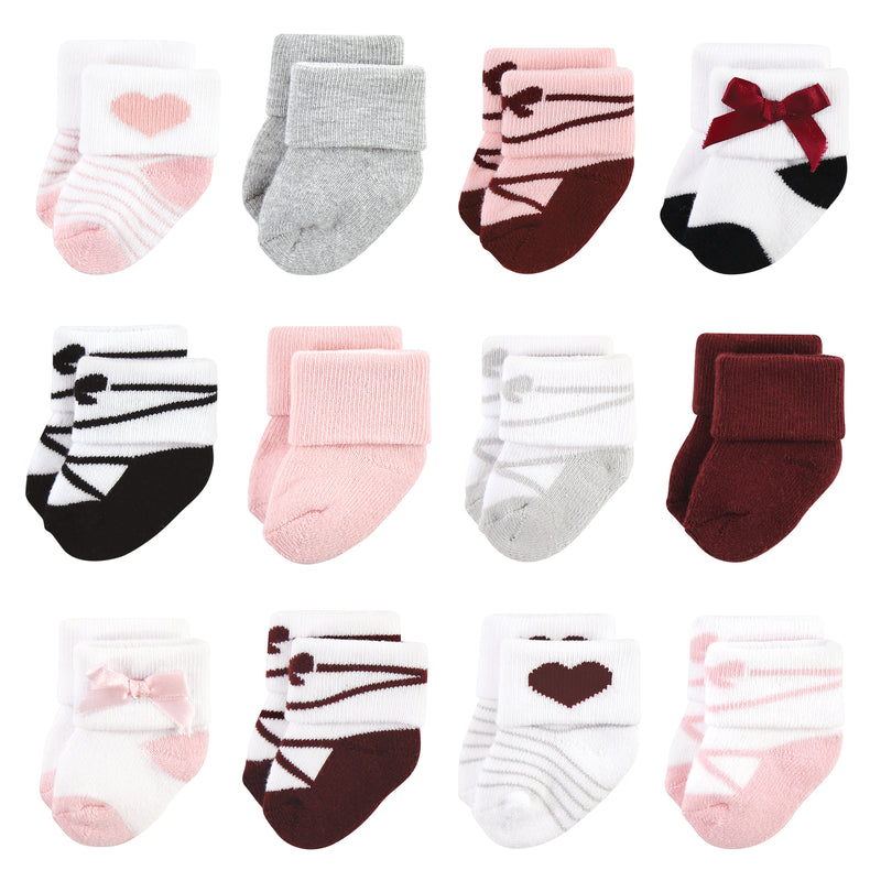 Hudson Baby Cotton Rich Newborn and Terry Socks, Ballet 12-Pack