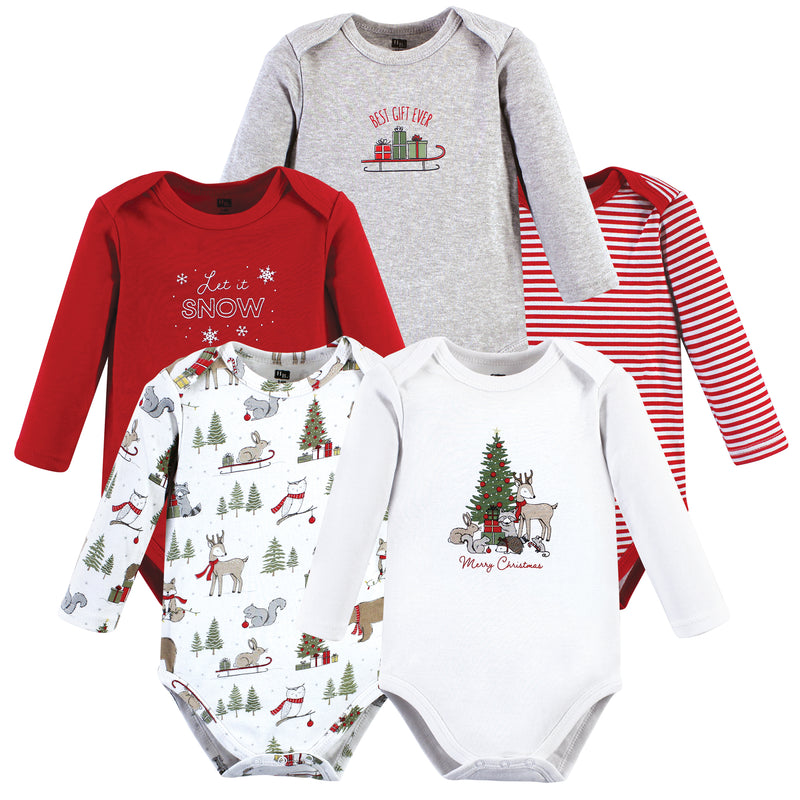 Hudson Baby Cotton Long-Sleeve Bodysuits, Christmas Forest