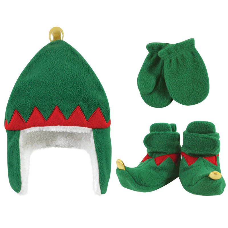 Hudson Baby Trapper Hat, Mitten and Bootie Set, Green Elf