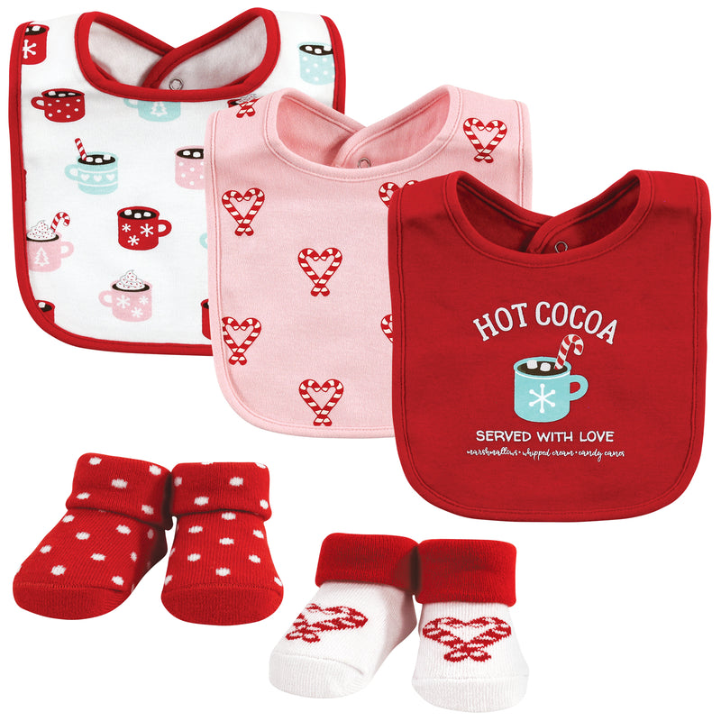 Hudson Baby Cotton Bib and Sock Set, Hot Cocoa