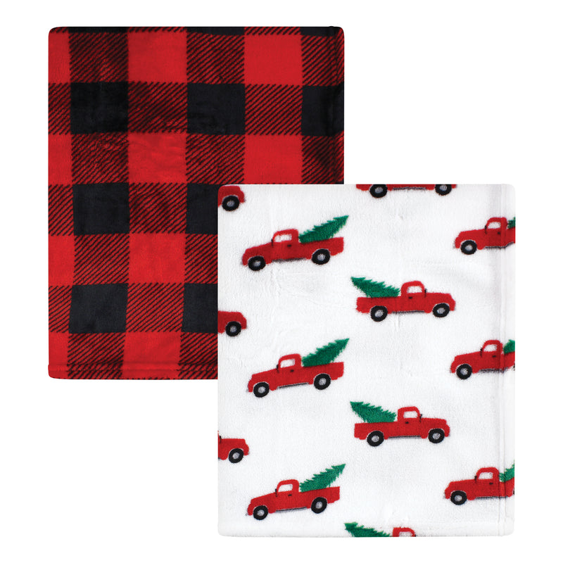 Hudson Baby Silky Plush and Coral Fleece Blanket, Christmas Tree Truck