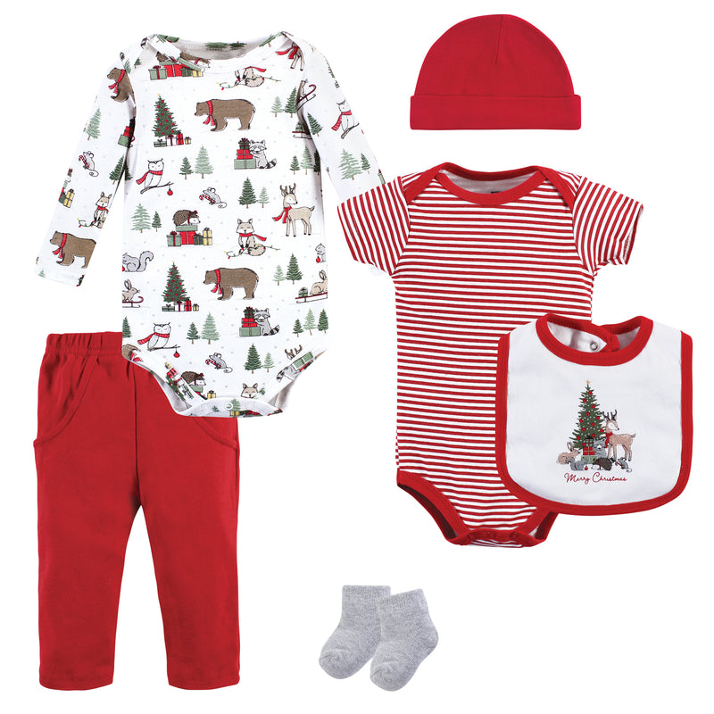Hudson Baby Cotton Layette Set, Christmas Forest