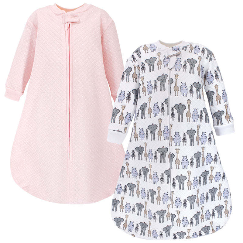 Hudson Baby Premium Quilted Long Sleeve Sleeping Bag and Wearable Blanket, Pink Safari
